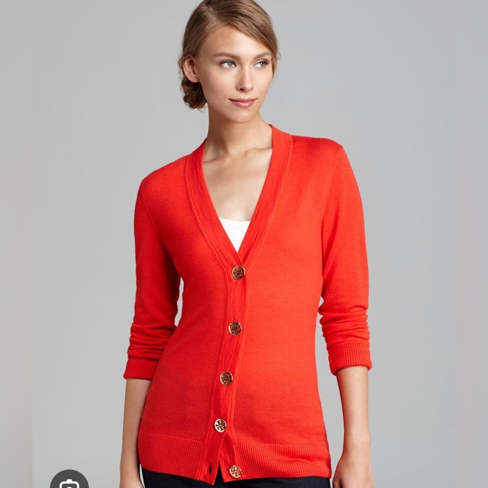 Tory butch red linen cardigan